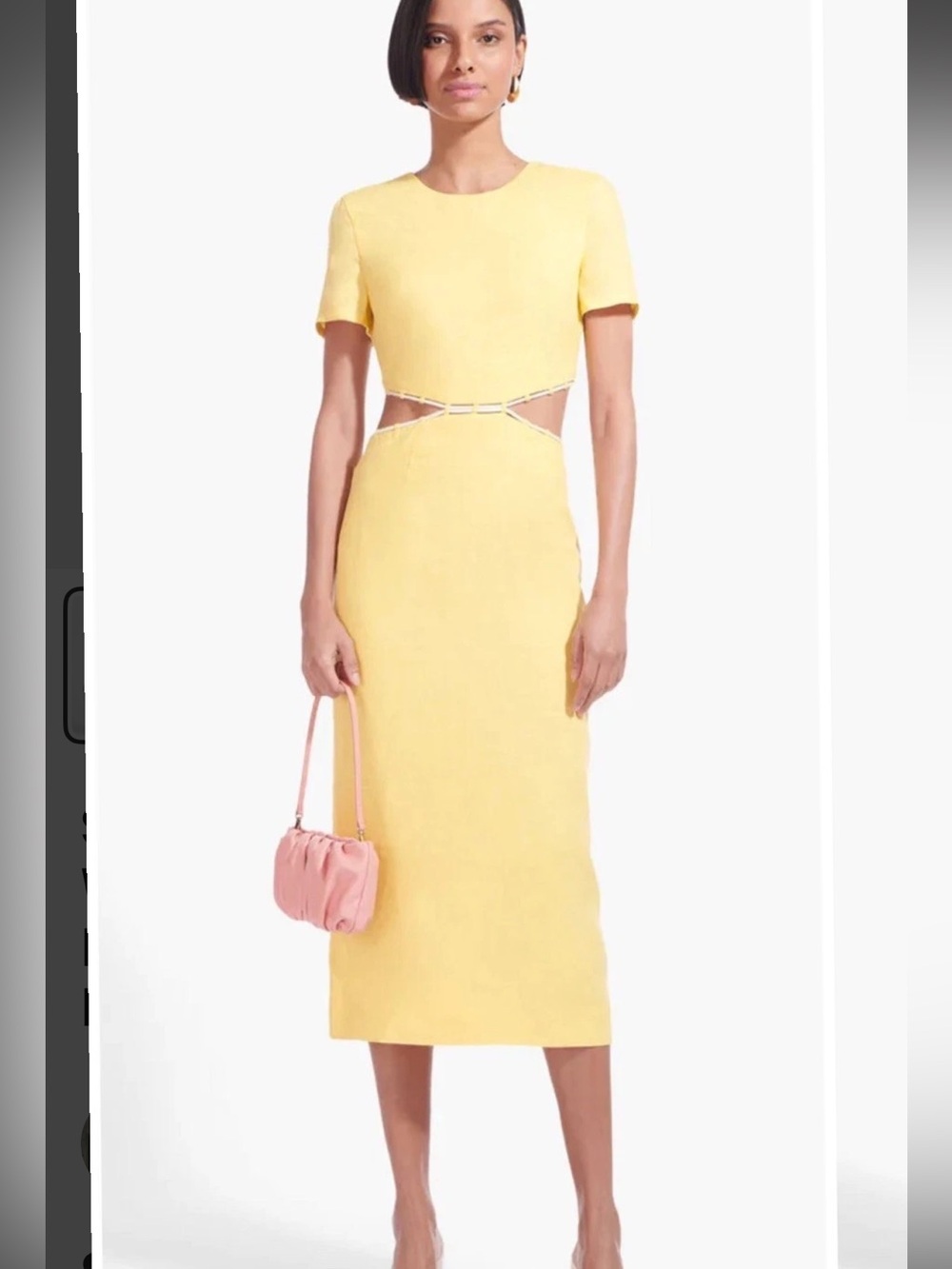 STAUD Matteo Linen Yellow Cutout Midi Dress